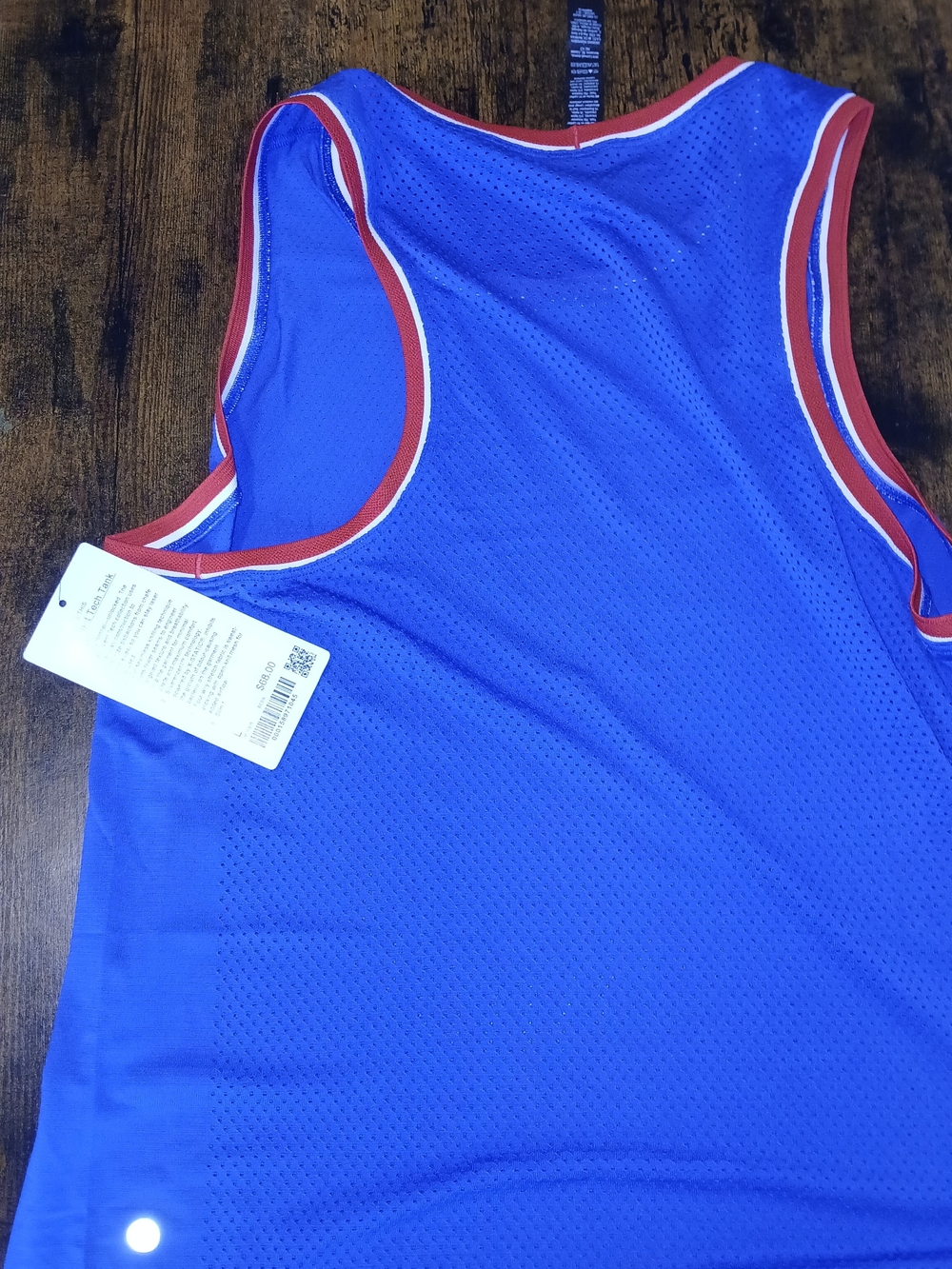 lululemon athletica Blue Mesh Athletic Tank with Red and White Trim